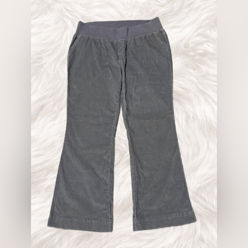 Duo Maternity Gray Corduroy Bootcut Pants XL Stretch Pull On Wide Leg